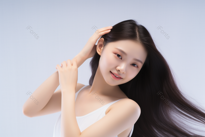 年轻女性微笑清新美发护发,高清,摄影图,摄影图片,图片大全,摄影图免费下载